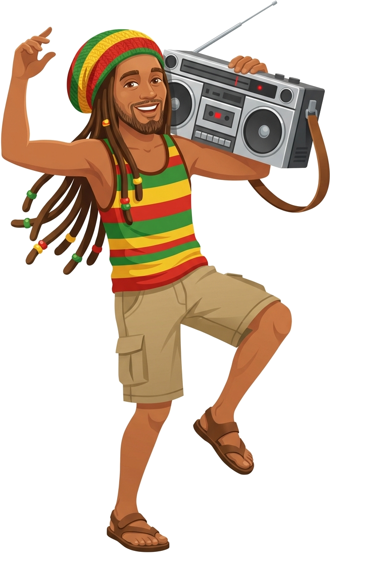 Tanzender Rasta DJ mit Boombox